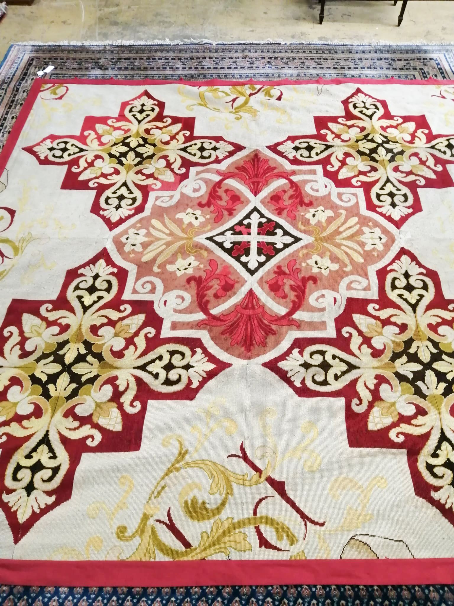 An early 20th century Aubusson style needlepoint hanging, 240 x 240cm